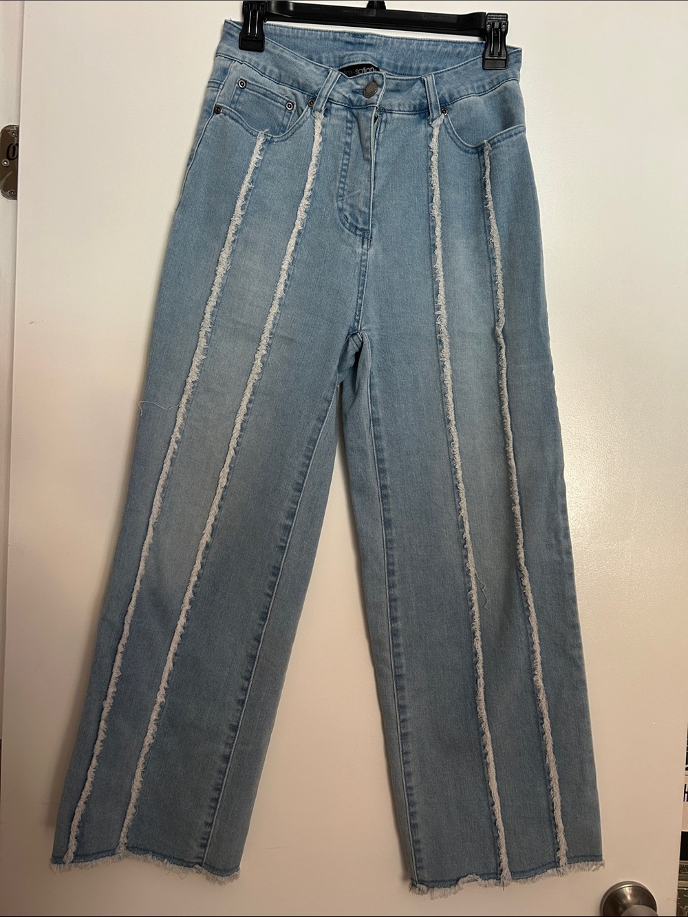 Slimsation By Multiples Light Blue Boyfriend Jeans with Raw-Seam Stripes